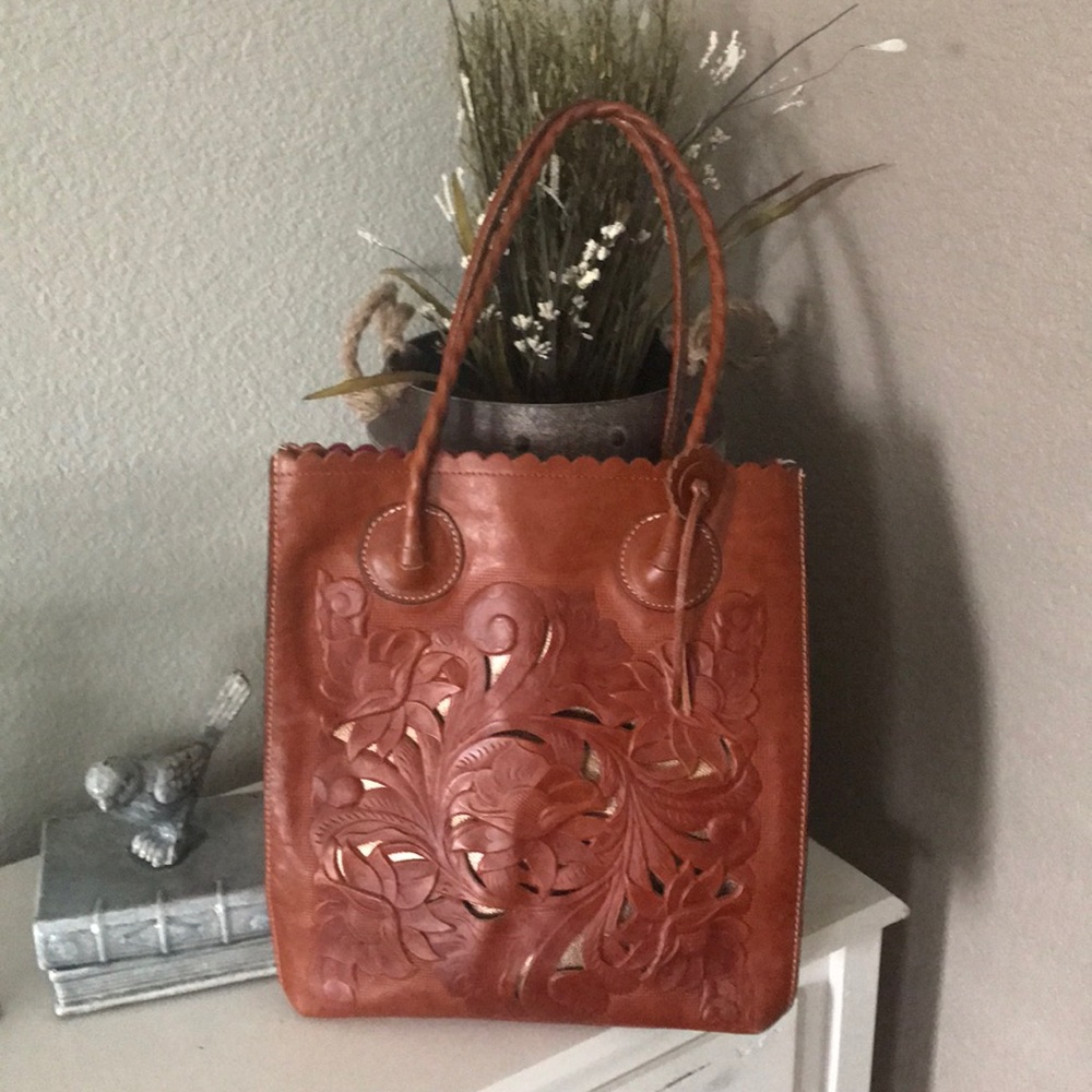 Patricia Nash Leather Bag with Gold Inlay Accent.